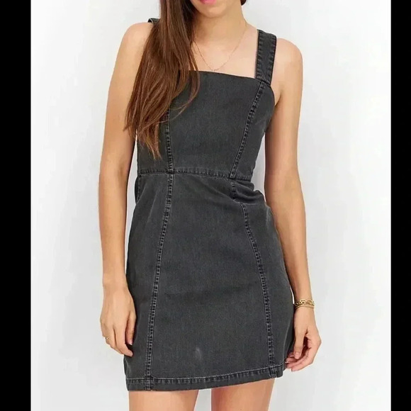 ASOS Black Soft Denim Overall Skirt Dress Cotton EUC Size 10 - Picture 2 of 15